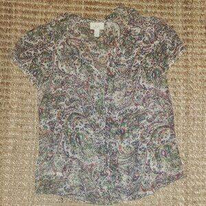 LOFT Paisley Button Down Shirt - Green and Purple